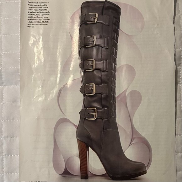 NIB Reed Krakoff Dark Gray Teal Leather Motorcycle Boot Buckle 7 Coach Designer - Picture 6 of 16